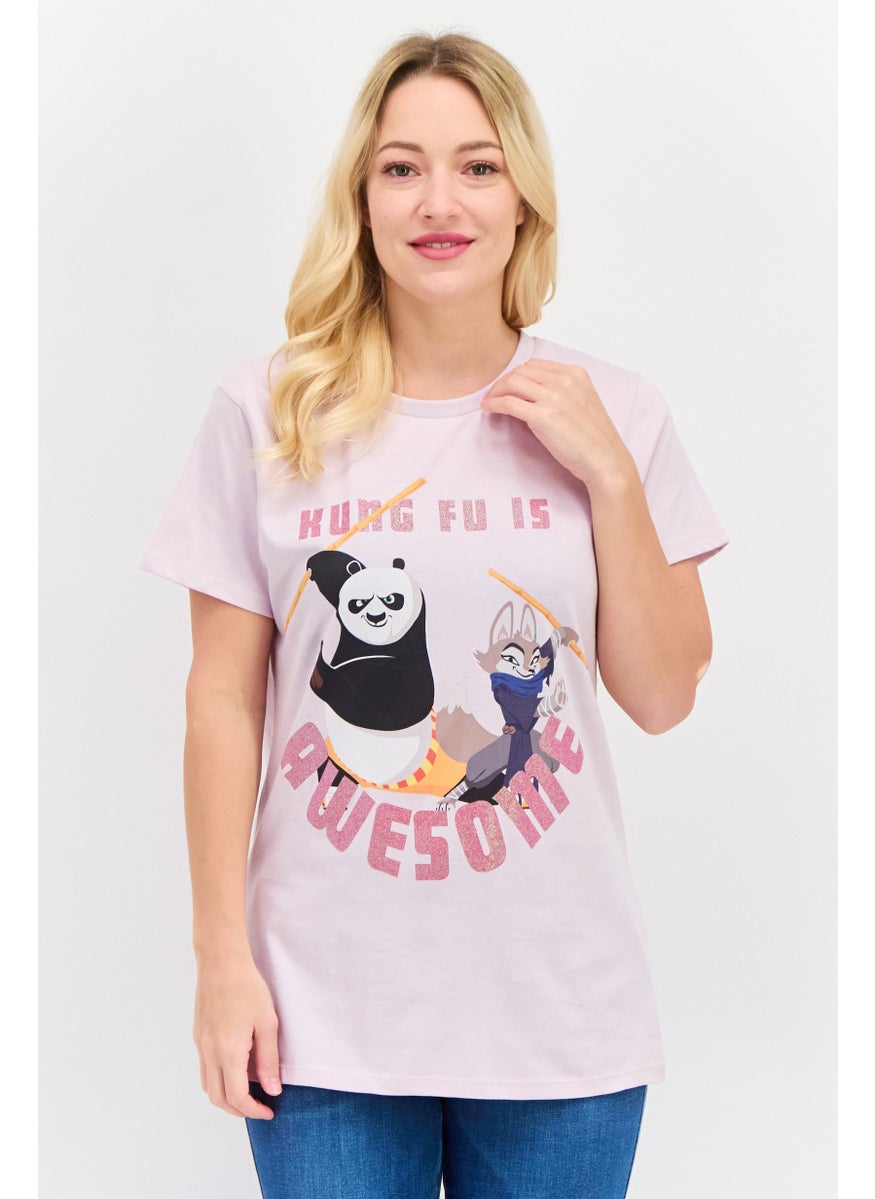 Kung Fu Panda Women Crew Neck Short Sleeve Graphic Top, Lavender Combo  - Image 1