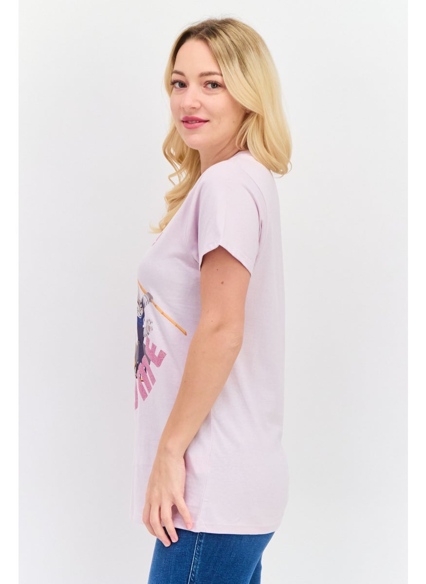 Kung Fu Panda Women Crew Neck Short Sleeve Graphic Top, Lavender Combo  - Image 2