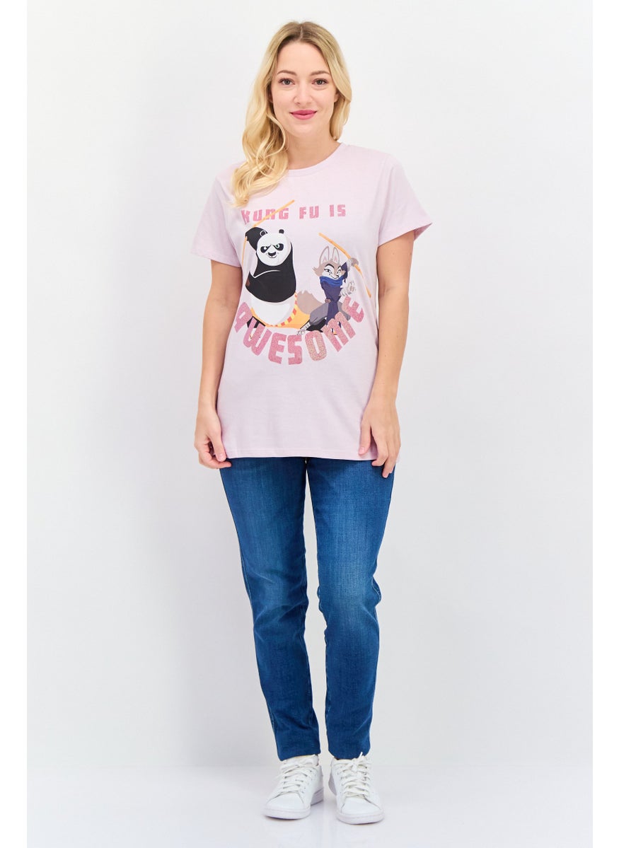 Kung Fu Panda Women Crew Neck Short Sleeve Graphic Top, Lavender Combo  - Image 4
