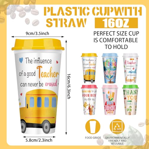 Skylety 12 Pcs Teacher Appreciation Gifts Teacher Gifts Bulk End of The Year Teachers Deals Reusable Plastic Coffee Cup with Lid for Back to School Party Decorations Vivid - Image 3