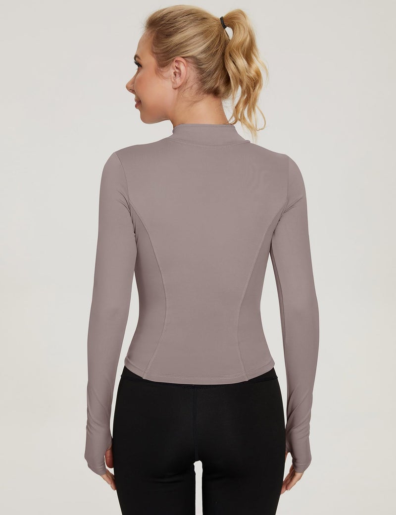 LUYAA Women's Long Sleeve Workout Tops Zip Up Crop BBL Jacket Tight Light Athletic Track Sports Clothes Lunnar Rock L - Image 5