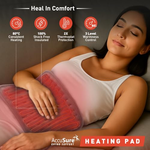 AccuSure T002 Heating Pad (48×27 cm) Extra Large | Electric Heat Pad for Back, Neck, Shoulder, Abdomen, Joint & Period Pain Relief | Ultra Soft Fabric | Fast Heating | Temperature Control | Unisex - Image 4