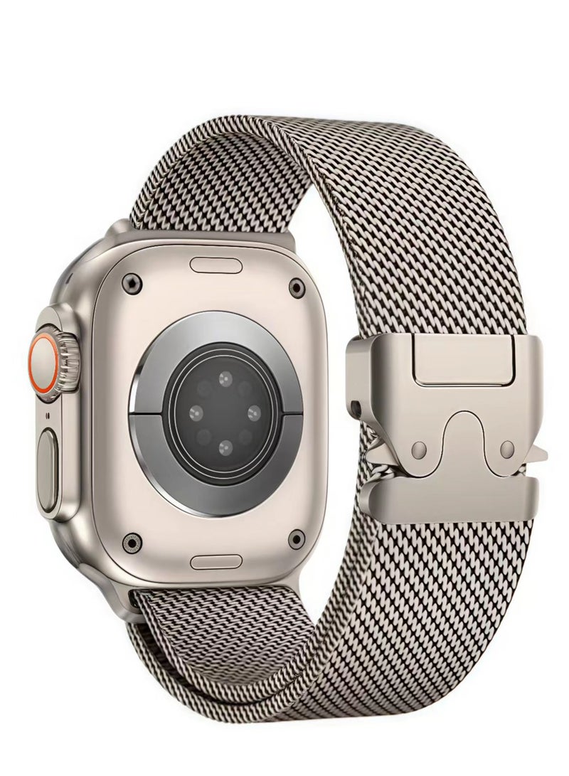 FLYHSO for Apple Watch Metal Bands Ultra 2 49mm 46mm Series 10, 1:1 Stainless Steel Mesh Loop with Parachute-style Metal Buckle for Apple Watch Series 7 8 9 45mm Series 6 5 4 44mm, Titanium - Image 1