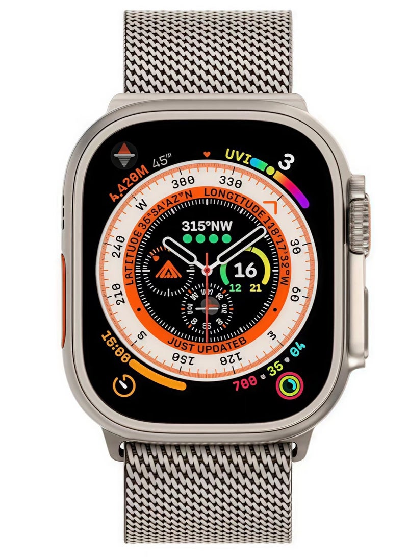 FLYHSO for Apple Watch Metal Bands Ultra 2 49mm 46mm Series 10, 1:1 Stainless Steel Mesh Loop with Parachute-style Metal Buckle for Apple Watch Series 7 8 9 45mm Series 6 5 4 44mm, Titanium - Image 2