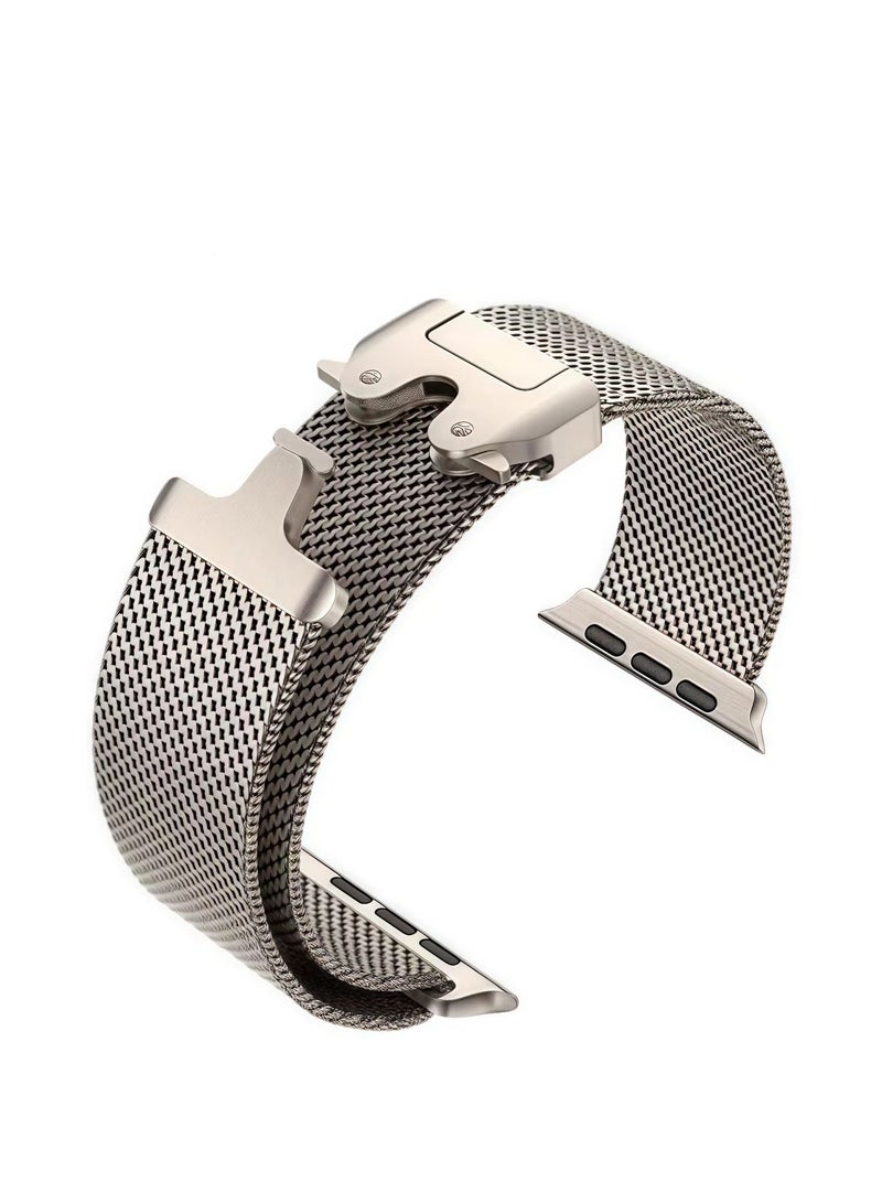 فلاي هسو ل Apple Watch العصابات المعدنية Ultra 2 49mm 46mm Series 10 ، 1: 1 حلقة شبكية من الفولاذ المقاوم للصدأ مع مشبك معدني على غرار المظلة ل Apple Watch Series 7 8 9 45mm Series 6 5 4 44mm ، تيتانيوم - Image 5