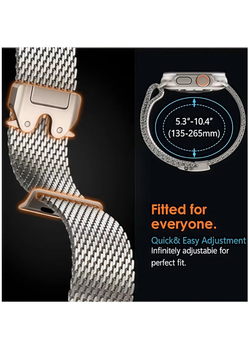 فلاي هسو ل Apple Watch العصابات المعدنية Ultra 2 49mm 46mm Series 10 ، 1: 1 حلقة شبكية من الفولاذ المقاوم للصدأ مع مشبك معدني على غرار المظلة ل Apple Watch Series 7 8 9 45mm Series 6 5 4 44mm ، تيتانيوم - Image 4