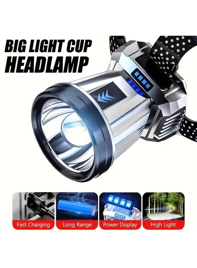 Silvery Shell White Outdoor Headlamp USB Bright Hands Free Torch IP65 Waterproof 3 Modes - Image 3