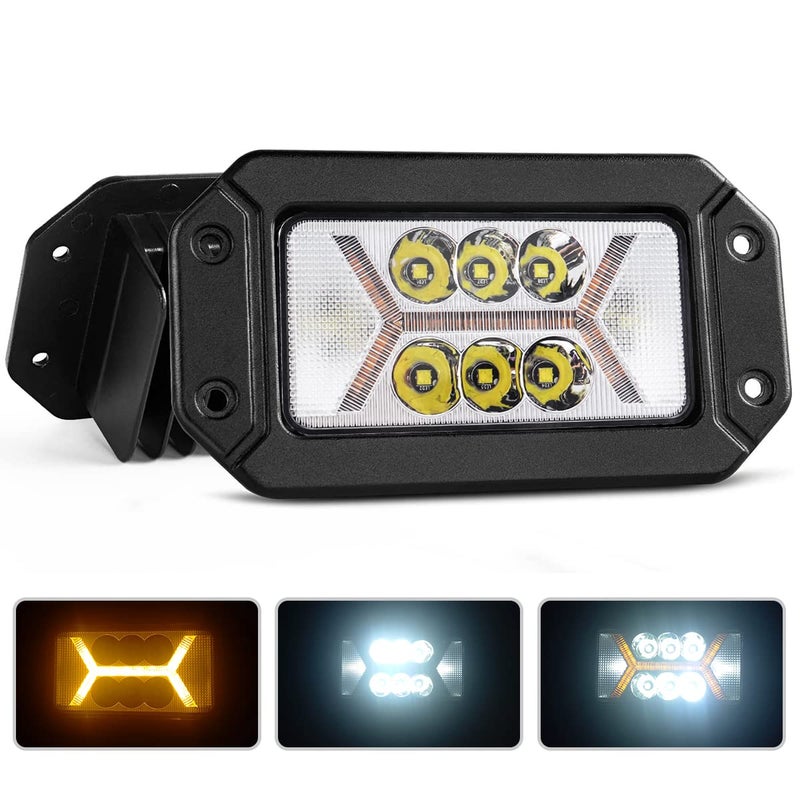 Chelhead Flush Mount Led Light Bars with Amber DRL 24W Spot Flood Combo Off Road Backup Driving Lights Fog Lamp Compatible with Jeep Ford Bumper ATV UTV SUV Truck Boat