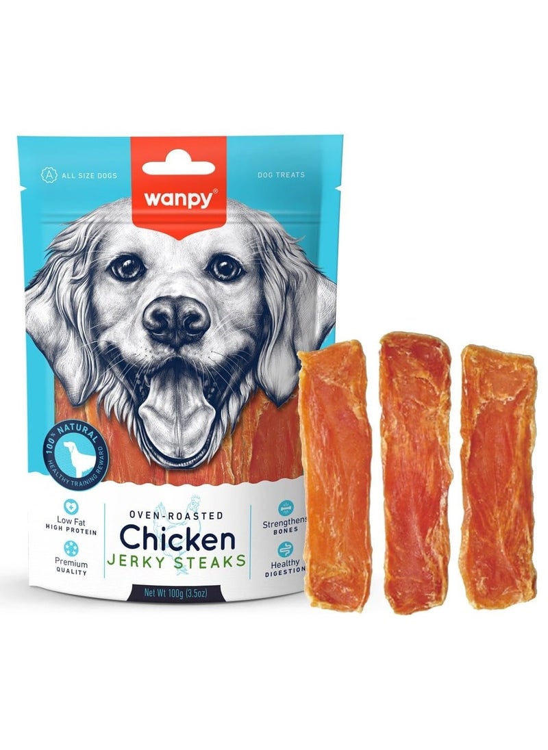 Wanpy Oven Roasted Chicken Jerky Steaks Dog And Puppy Treats 100g 