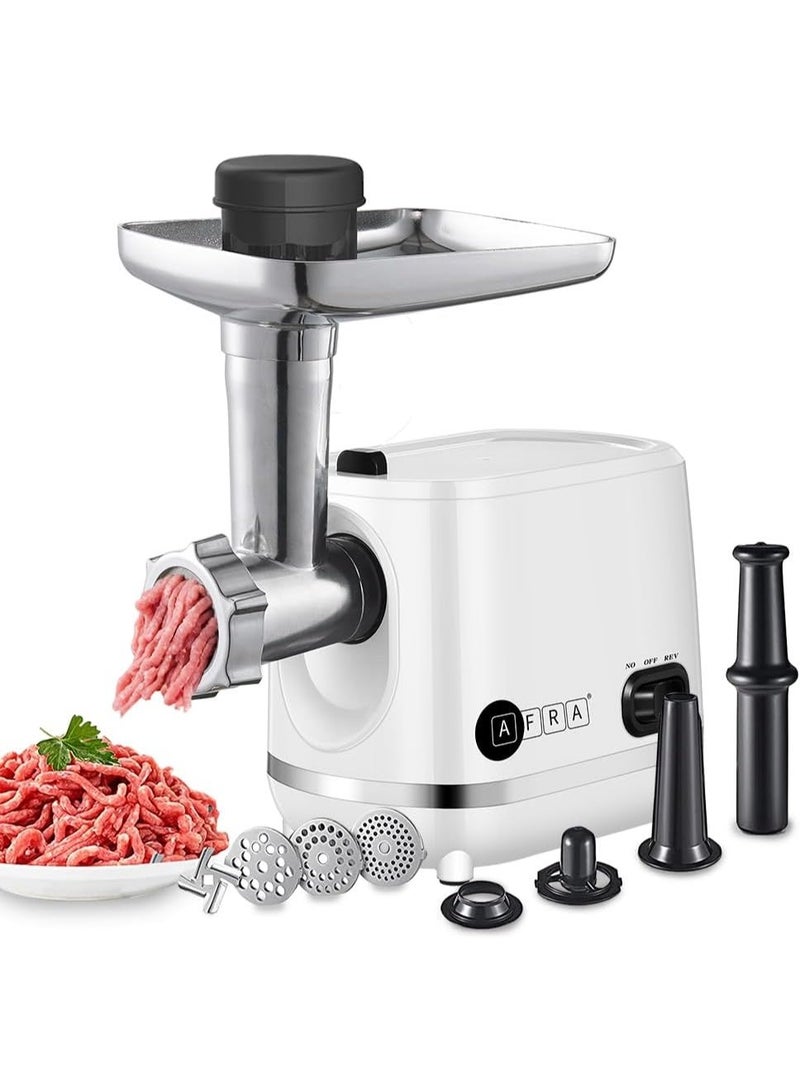 AFRA Electric Meat Grinder 1200W, Stainless Steel Cross Blade, 3 Cutting Discs, Sausage & Kibbeh Attachment, Heavy Duty Kitchen Mincer – AF-1200MGWT, 2 Year service Warranty - Image 1