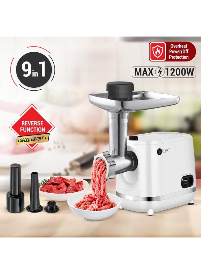 AFRA Electric Meat Grinder 1200W, Stainless Steel Cross Blade, 3 Cutting Discs, Sausage & Kibbeh Attachment, Heavy Duty Kitchen Mincer – AF-1200MGWT, 2 Year service Warranty - Image 2