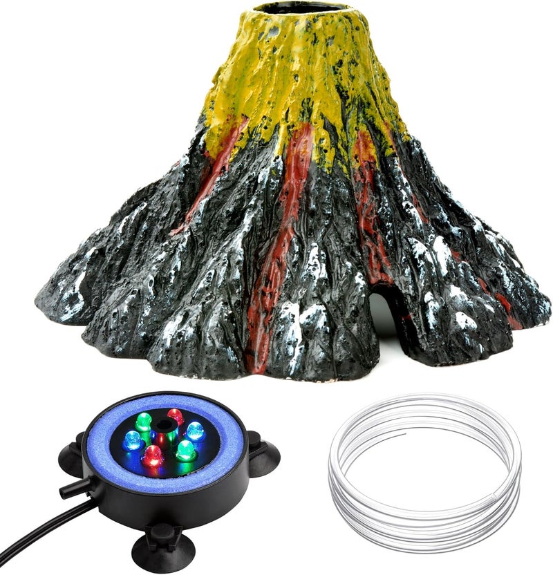NICREW Aquarium Volcano Ornament Kit, Bubbler Decorations for Fish Tank, Aquarium Bubbling with Multi-Color LEDs - Image 1