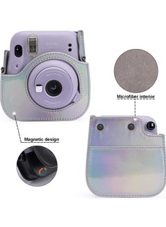 Y&D PU Leather Camera Case Compatible For Fujifilm Instax Mini 11 Instant with Adjustable Strap and Pocket (Magic Silver)  - Image 4