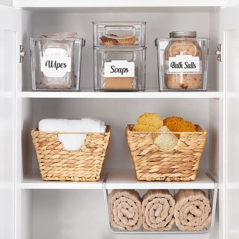 NICOYA Plastic Bathroom Storage Container Bins with Handles for Organization in Closet Cabinet Vanity or Cupboard Shelf Accessory Organizer for Hair Tools Vitamins or Lotion 4 Pack Clear - Image 4