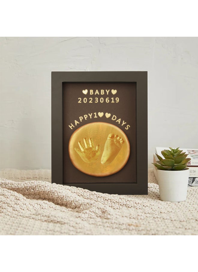 Baby Full Moon Commemorative Hand And Foot Print Baby Handprint Footprint Photo Frame Newborn One Hundred Days Hand And Footprint Fetal Hair Souvenir-Specification:8inch Walnut Vertical Style (available Before Half A Year Old) + Bottle  - Image 2