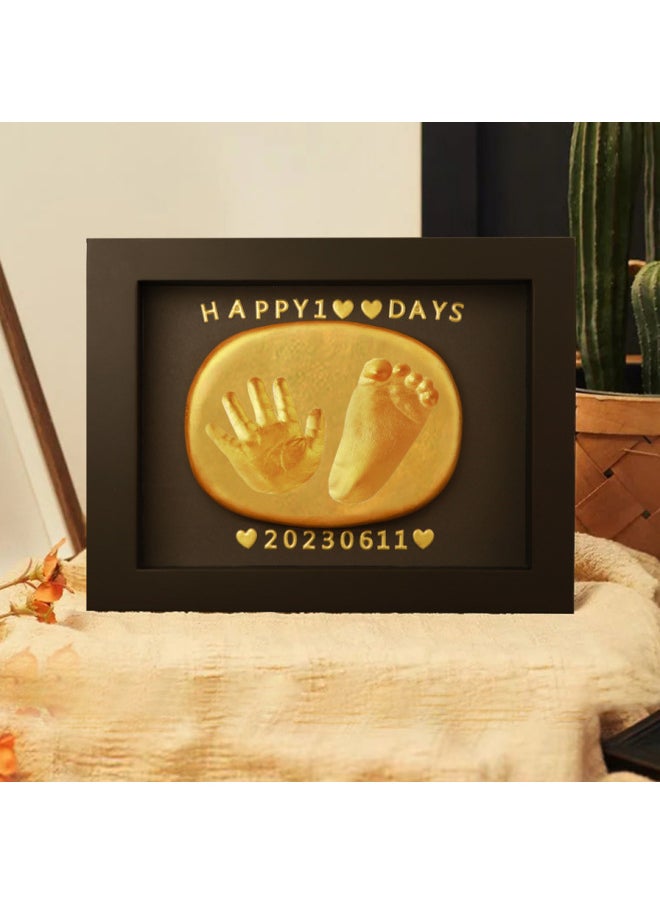 Baby Full Moon Commemorative Hand And Foot Print Baby Handprint Footprint Photo Frame Newborn One Hundred Days Hand And Footprint Fetal Hair Souvenir-Specification:8inch Walnut Vertical Style (available Before Half A Year Old) + Bottle  - Image 3