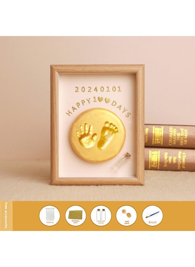 Baby Full Moon Commemorative Hand And Foot Print Baby Handprint Footprint Photo Frame Newborn One Hundred Days Hand And Footprint Fetal Hair Souvenir-Specification:8inch Walnut Vertical Style (available Before Half A Year Old) + Bottle  - Image 5