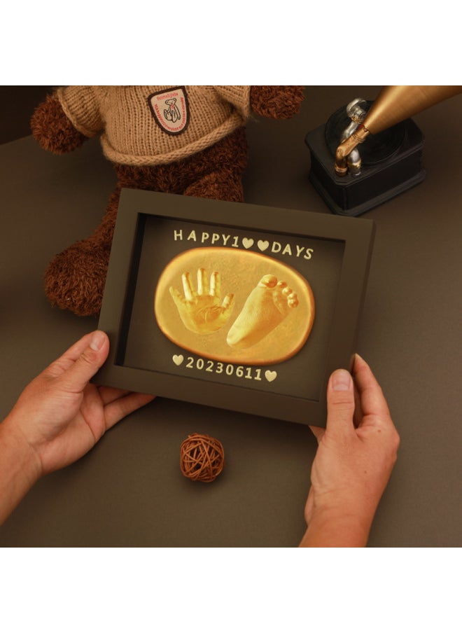 Baby Full Moon Commemorative Hand And Foot Print Baby Handprint Footprint Photo Frame Newborn One Hundred Days Hand And Footprint Fetal Hair Souvenir-Specification:8inch Walnut Vertical Style (available Before Half A Year Old) + Bottle  - Image 4