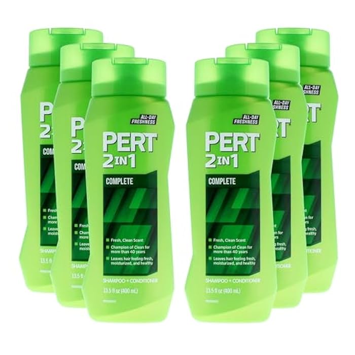 PERT 2 in 1 Complete Clean Shampoo and Conditioner - Mens Shampoo for Daily Use - Hair Conditioner for Men - Removes Dirt, Oil, and Build Up - 6 pc