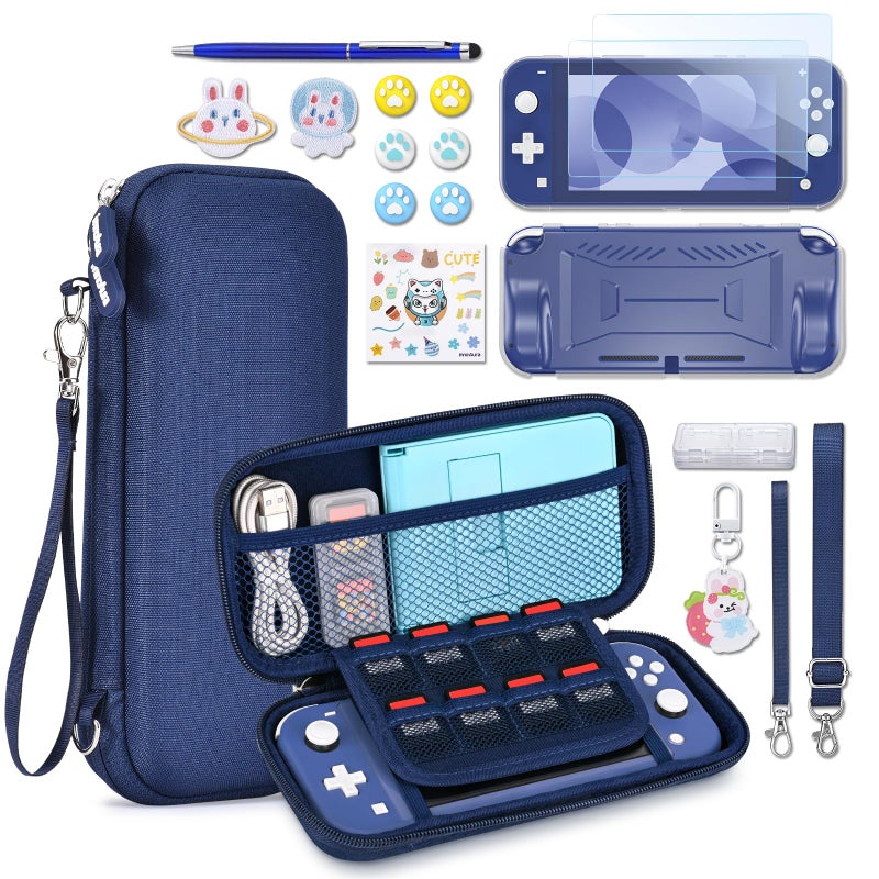 innoAura Switch Lite Case 18-in-1 Accessories Bundle for NS Switch Lite (2019), with Protective Carrying Case, Game Holder, Screen Protector & Cute Thumb Grips, Blue - Image 1