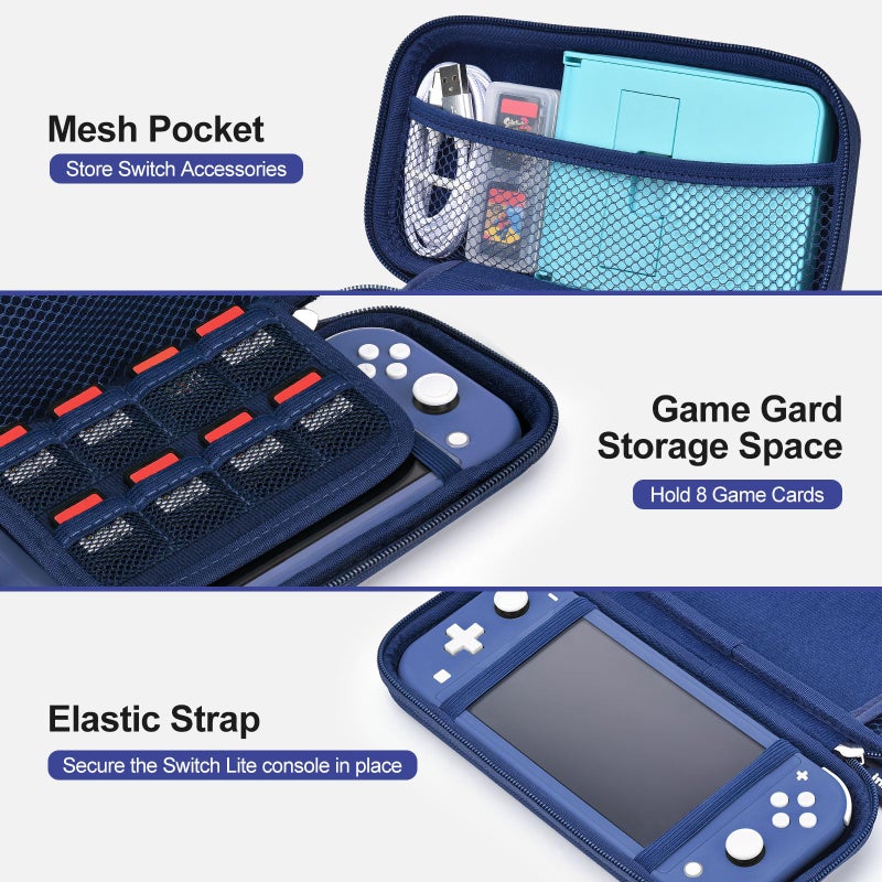 innoAura Switch Lite Case 18-in-1 Accessories Bundle for NS Switch Lite (2019), with Protective Carrying Case, Game Holder, Screen Protector & Cute Thumb Grips, Blue - Image 3