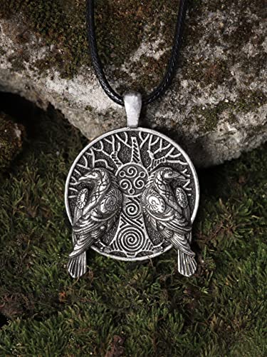 HAQUIL Raven Necklace, Huginn and Muninn Tree of Life Pendant, Faux Leather Cord, Viking Jewelry Gift - Image 5