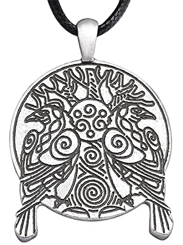 HAQUIL Raven Necklace, Huginn and Muninn Tree of Life Pendant, Faux Leather Cord, Viking Jewelry Gift - Image 2
