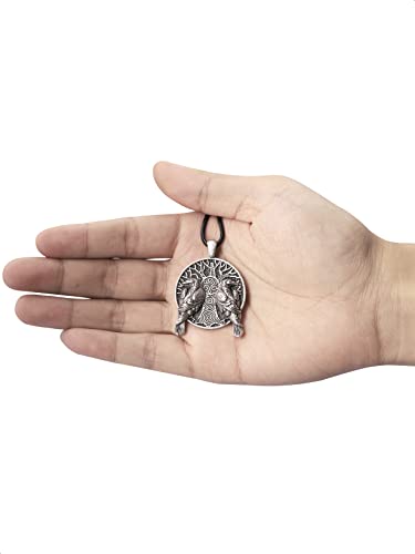 HAQUIL Raven Necklace, Huginn and Muninn Tree of Life Pendant, Faux Leather Cord, Viking Jewelry Gift - Image 3