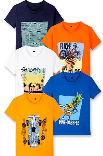 T2F Boy's Cotton Printed Regular Fit T-Shirt (Pack 0f 5) - Image 4
