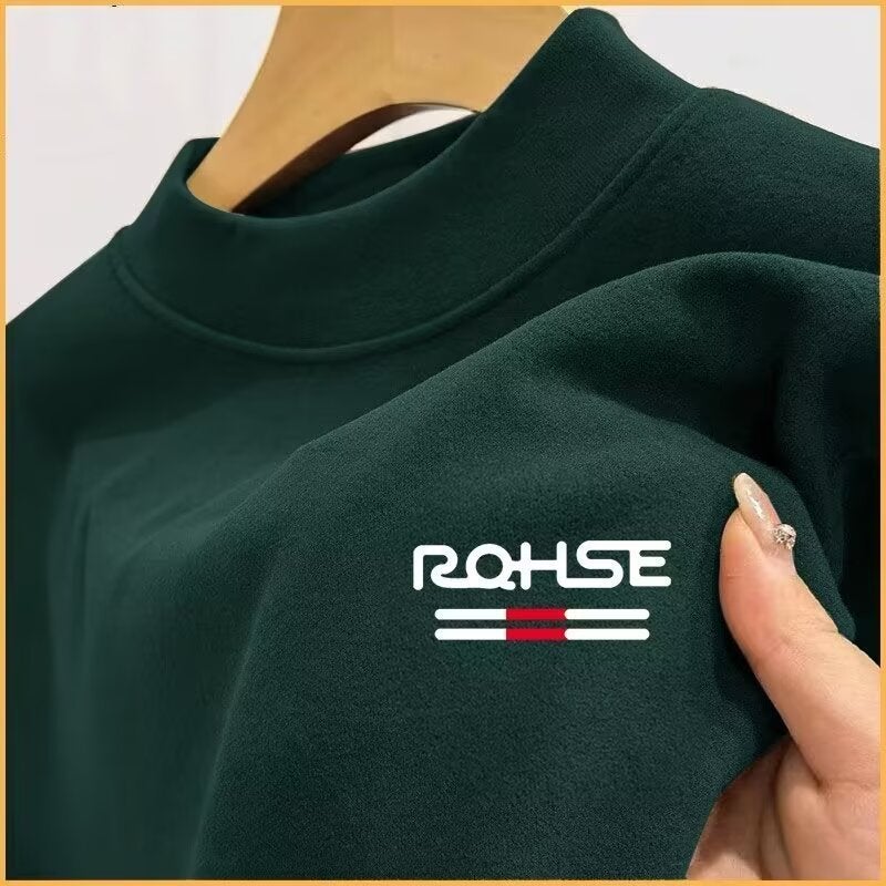 قميص داخلي للرجال بياقة شبه عالية دافئة مضادة للبرد من المخمل بتصميم بسيط ضيق، ملابس خريفية - Image 5