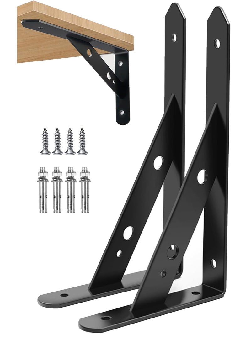 مايل ميلو قطعتان من حوامل الرف على شكل حرف L، من الفولاذ المقاوم للصدأ، شديدة التحمل لدعم الحائط، زاوية قائمة مع مسامير، حوامل زخرفية للطاولات، حوامل للأرفف، باللون الأسود، المقاس ‎158 × 250 × 25 ملم - Image 1