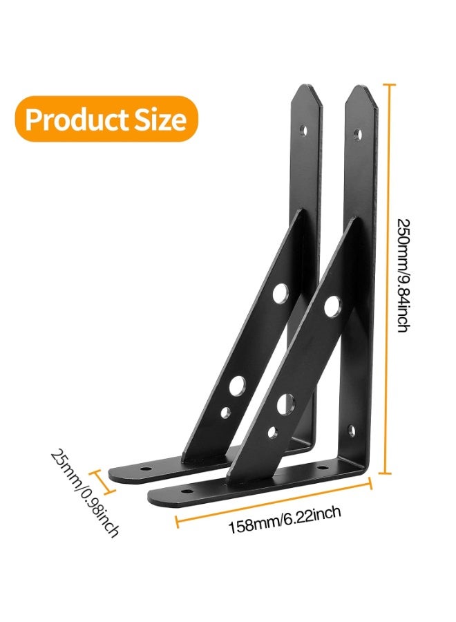 مايل ميلو قطعتان من حوامل الرف على شكل حرف L، من الفولاذ المقاوم للصدأ، شديدة التحمل لدعم الحائط، زاوية قائمة مع مسامير، حوامل زخرفية للطاولات، حوامل للأرفف، باللون الأسود، المقاس ‎158 × 250 × 25 ملم - Image 2