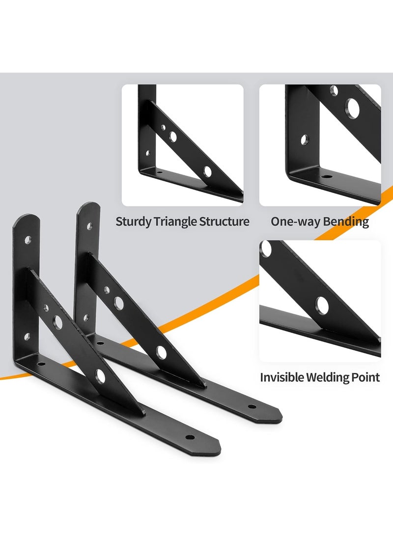 مايل ميلو قطعتان من حوامل الرف على شكل حرف L، من الفولاذ المقاوم للصدأ، شديدة التحمل لدعم الحائط، زاوية قائمة مع مسامير، حوامل زخرفية للطاولات، حوامل للأرفف، باللون الأسود، المقاس ‎158 × 250 × 25 ملم - Image 3