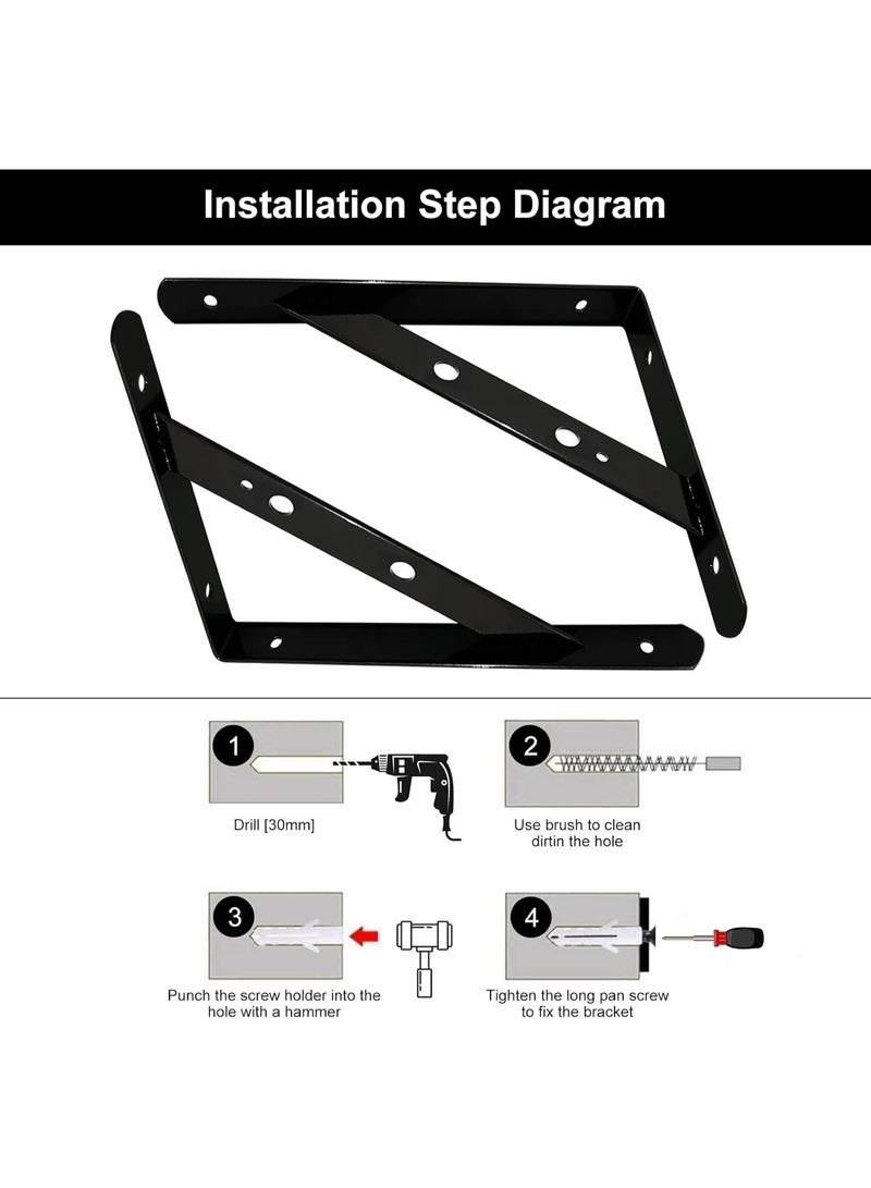 مايل ميلو قطعتان من حوامل الرف على شكل حرف L، من الفولاذ المقاوم للصدأ، شديدة التحمل لدعم الحائط، زاوية قائمة مع مسامير، حوامل زخرفية للطاولات، حوامل للأرفف، باللون الأسود، المقاس ‎158 × 250 × 25 ملم - Image 5