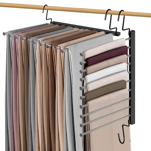 NAKBINX Pants Hangers Space Saving 10Tier Stainless Steel Closet Organizer PlasticFree Collapsible NonSlip Design Space Saving Hangers Rotation for Legging Pant Rack Storage and Organization - Image 1