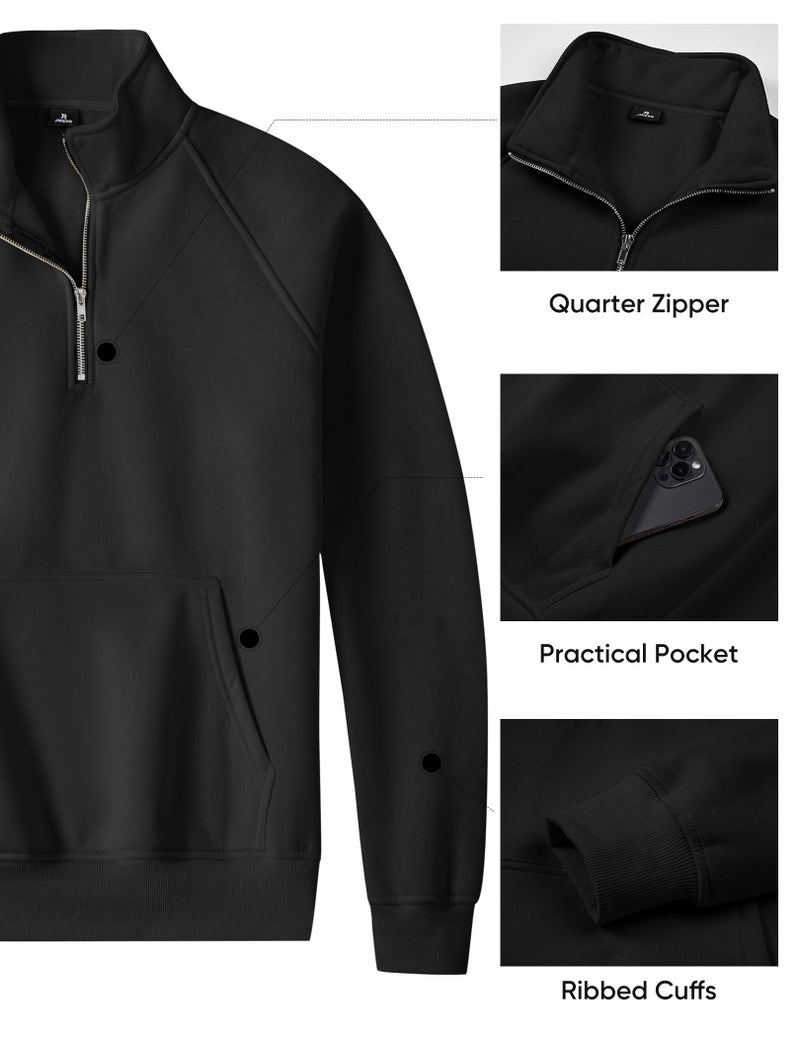 JMIERR Men's Fashion Sweatshirts Quarter-Zip Pullover Polo Hoodies Fleece Heavyweight Sweatshirt with Pockets, 2XL, Black - Image 5