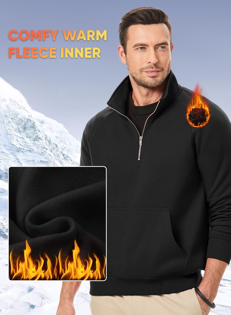 JMIERR Men's Fashion Sweatshirts Quarter-Zip Pullover Polo Hoodies Fleece Heavyweight Sweatshirt with Pockets, 2XL, Black - Image 4