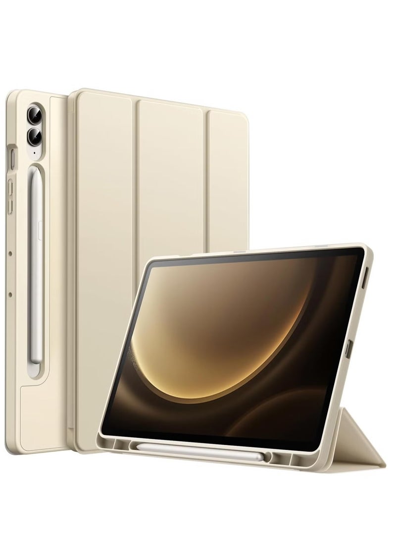 Samsung Galaxy Tab S9 FE+ 12.4-Inch Case – Soft TPU Tri-Fold Stand Cover with S Pen Holder, Auto Wake/Sleep, & S Pen Charging Support (Beige) - Image 1