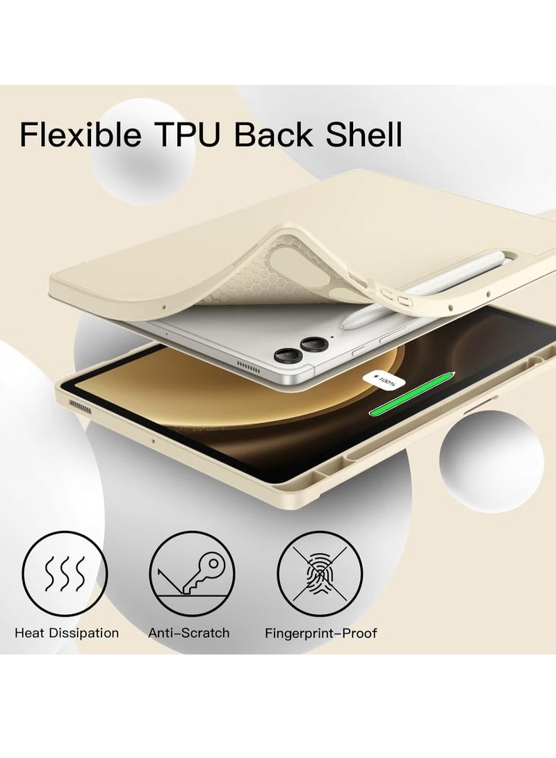 Samsung Galaxy Tab S9 FE+ 12.4-Inch Case – Soft TPU Tri-Fold Stand Cover with S Pen Holder, Auto Wake/Sleep, & S Pen Charging Support (Beige) - Image 4