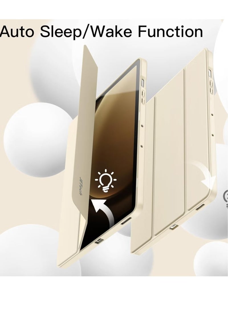 Samsung Galaxy Tab S9 FE+ 12.4-Inch Case – Soft TPU Tri-Fold Stand Cover with S Pen Holder, Auto Wake/Sleep, & S Pen Charging Support (Beige) - Image 5