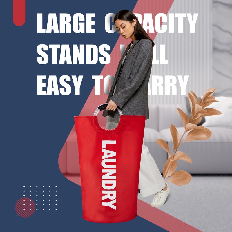 Caroeas 125L Laundry Basket,Large Laundry Hamper, Laundry Bag with Padded Handles, Clothes Hamper Stands Up Well, Collapsible Free Standing Easy Storage Washing Bin (Red,125L) - Image 2