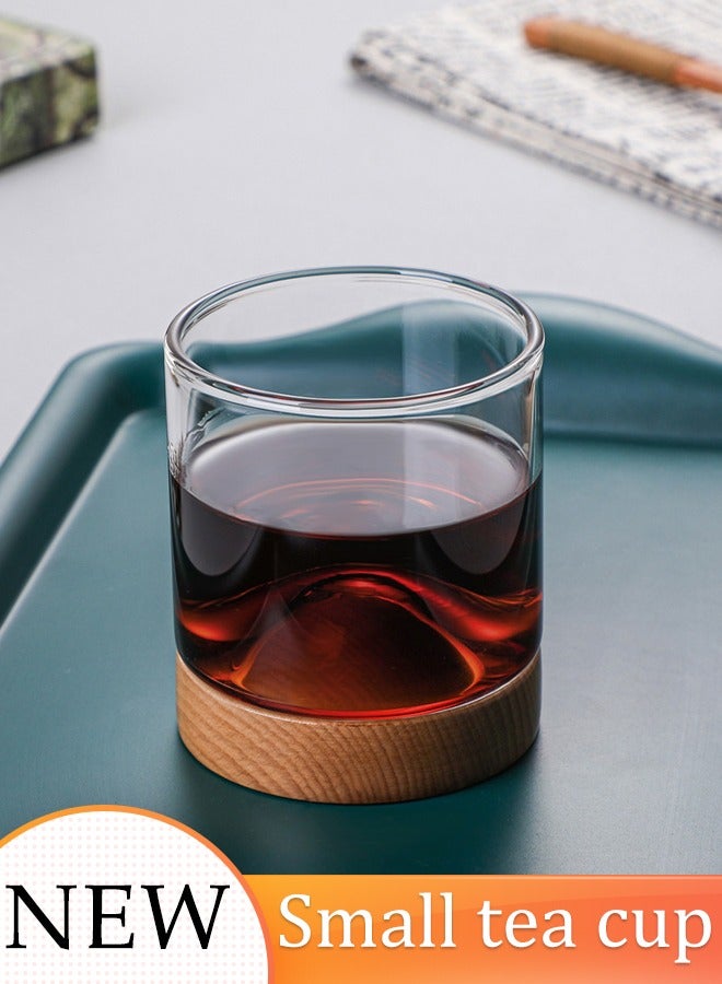New Whiskey Glass with Mountain Design Wooden Bottom,Creative Beer Glass,Coffee Mug,Tea Cup,Wine Tasting Cup,Bar Drinkware Accessories - Image 1