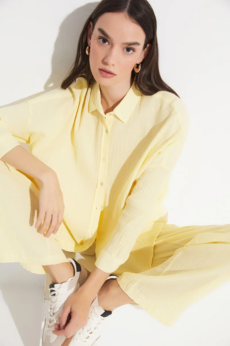 JUNE Women's Exclusive Boyfriend/Wide Pattern Cotton Woven Shirt