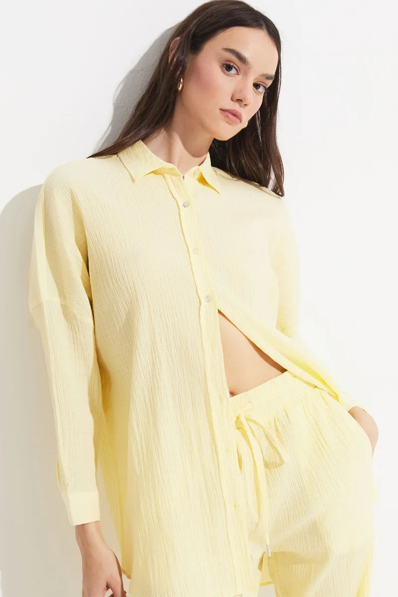 JUNE Women's Exclusive Boyfriend/Wide Pattern Cotton Woven Shirt