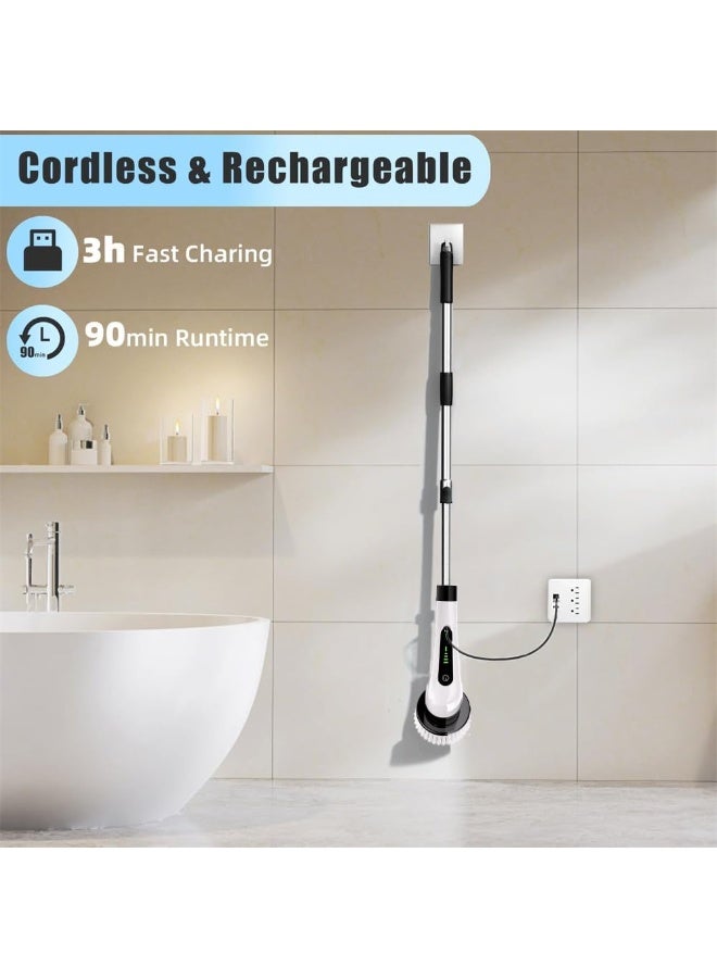 أكاليكس فرشاة تنظيف كهربائية دوارة 9 في 1 لاسلكية للحمامات، مزودة بـ 9 رؤوس فرشاة قابلة للاستبدال، ومقبض تمديد قابل للتعديل، وشاحن، ومحرك قوي بقدرة 25 واط، ومنظف كهربائي مقاوم للماء لحوض الاستحمام، والبلاط، والدش، والأرضيات، والمطبخ، وغيرها. - Image 3