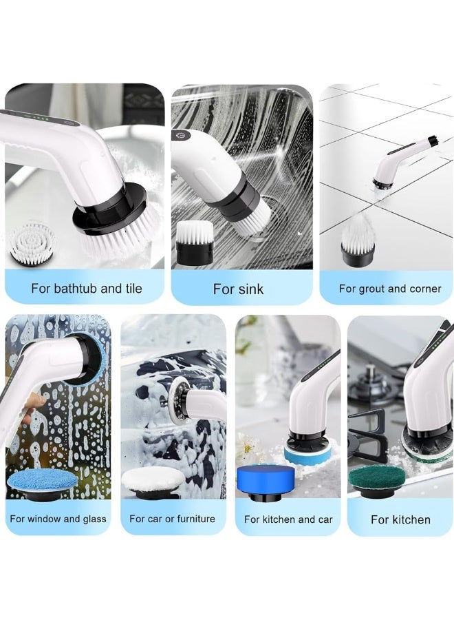 أكاليكس فرشاة تنظيف كهربائية دوارة 9 في 1 لاسلكية للحمامات، مزودة بـ 9 رؤوس فرشاة قابلة للاستبدال، ومقبض تمديد قابل للتعديل، وشاحن، ومحرك قوي بقدرة 25 واط، ومنظف كهربائي مقاوم للماء لحوض الاستحمام، والبلاط، والدش، والأرضيات، والمطبخ، وغيرها. - Image 2