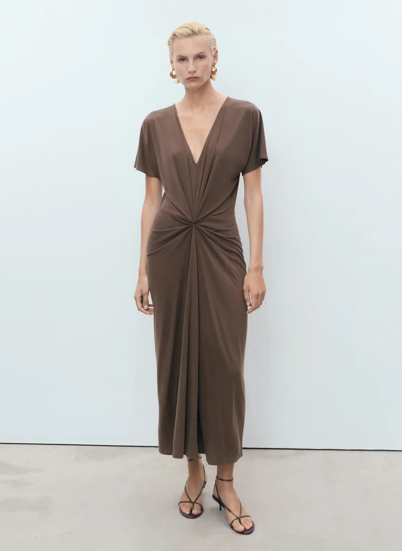 MANGO V-neck dress with gathered neckline