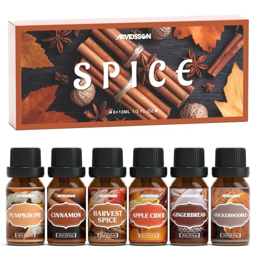 ARVIDSSON Autumn Spice Essential Oils Set, ARVIDSSON Fall Essential Oil for Diffuser - Cinnamon, Pumpkin Pie, Harvest Spice, Apple Cider, Gingerbread, Snickerdoodle, Cozy Fragrance Oils - Image 1