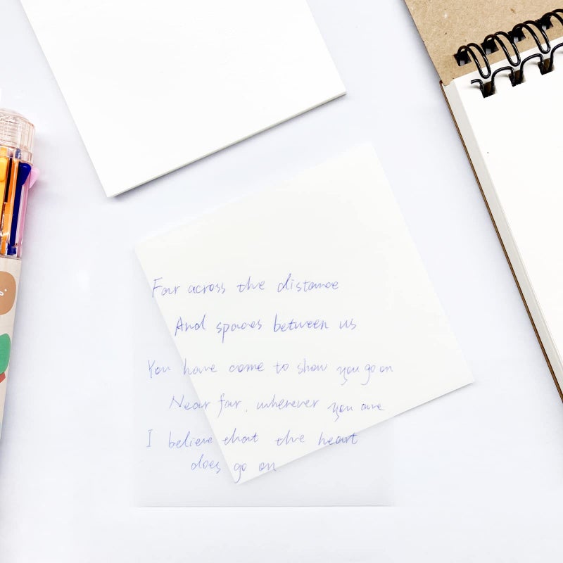 HSYMQ 6Pack Transparent Sticky Notes, Clear, 3â€™â€™ x 3â€™â€™ Translucent, Waterproof See Through, 300 Sheets - Image 2