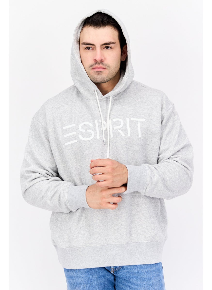 ESPRIT - Men Hood Neck Brand Logo Long Sleeves Hoodie, Grey - Image 1